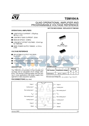 TSM104_03 datasheet - QUAD OPERATIONAL AMPLIFIER AND PROGRAMMABLE VOLTAGE REFERENCE