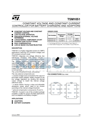 TSM1051 datasheet - CONSTANT VOLTAGE AND CONSTANT CURRENT CONTROLLER FOR BATTERY CHARGERS AND ADAPTORS