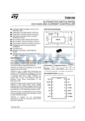 TSM108 datasheet - AUTOMOTIVE SWITCH MODE VOLTAGE AND CURRENT CONTROLLER