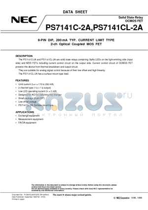 PS7141CL-2A datasheet - 8-PIN DIP, 200 mA TYP. CURRENT LIMIT TYPE 2-ch Optical Coupled MOS FET