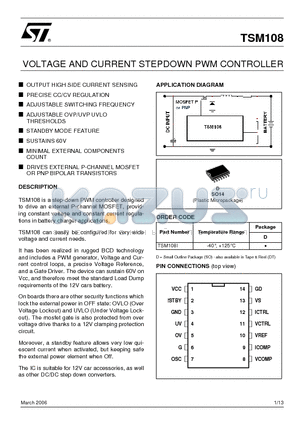 TSM108 datasheet - VOLTAGE AND CURRENT STEPDOWN PWM CONTROLLER