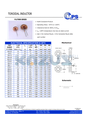 P11T80B-102-1.9 datasheet - TOROIDAL INDUCTOR