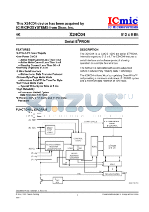 X24C04S8I-3 datasheet - Serial E2PROM
