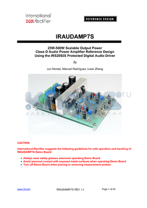 RAUDAMP7S datasheet - 25W-500W Scalable Output Power Class D Audio Power Amplifier Reference Design Using the IRS2092S Protected Digital Audio Driver