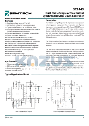 SC2443MLTRT datasheet - Dual-Phase Single or Two Output Synchronous Step-Down Controller