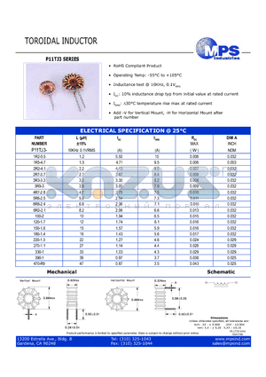 P11TJ3 datasheet - TOROIDAL INDUCTOR