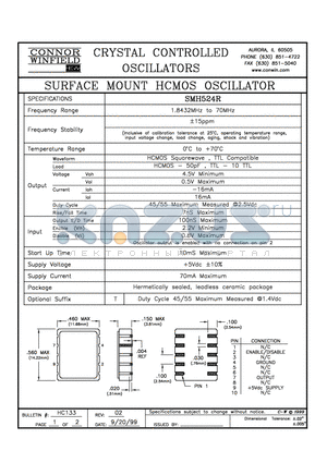 SMH524R datasheet - SURFACE MOUNT HCMOS OSCILLATOR