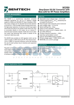 SC250 datasheet - Step-Down DC-DC Converter with Bias LDO for RF Power Amplifi ers