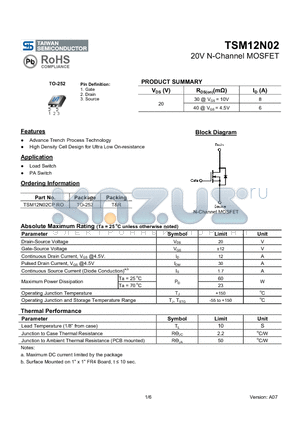 TSM12N02CP datasheet - 20V N-Channel MOSFET