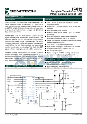 SC2516 datasheet - Complete Three-in-One DDR Power Solution With BF_CUT