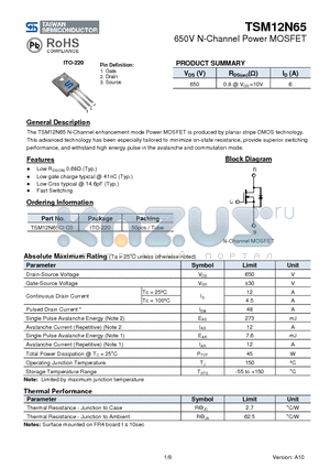 TSM12N65CIC0 datasheet - 650V N-Channel Power MOSFET