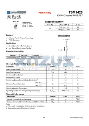 TSM1424CU6RF datasheet - 30V N-Channel MOSFET