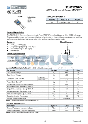 TSM12N65 datasheet - 650V N-Channel Power MOSFET