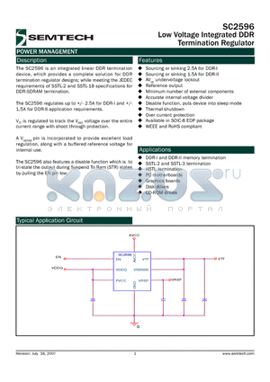 SC2596 datasheet - Low Voltage Integrated DDR Termination Regulator