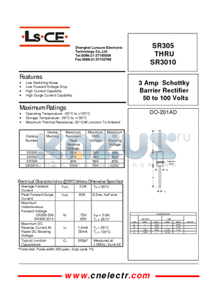 SR3010 datasheet - 3Amp schottky barrier rectifier 50to100 volts