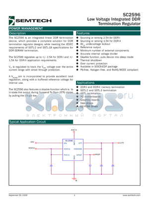 SC2596SETRT datasheet - Low Voltage Integrated DDR Termination Regulator