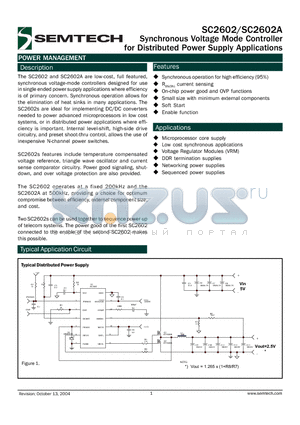 SC2602 datasheet - Synchronous Voltage Mode Controller for Distributed Power Supply Applications