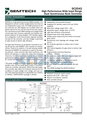 SC2542TETRT datasheet - High Performance Wide Input Range Dual Synchronous Buck Controller