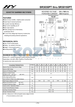 SR30100PT datasheet - SCHOTTKY BARRIER RECTIFIERS