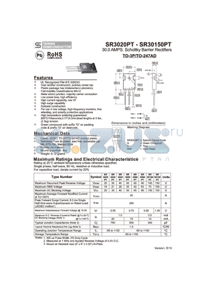 SR30150PT datasheet - 30.0 AMPS. Schottky Barrier Rectifiers