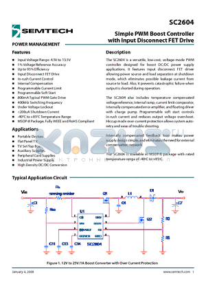 SC2604EVB datasheet - Simple PWM Boost Controller with Input Disconnect FET Drive