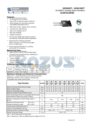 SR30150PT datasheet - 30.0AMPS. Schottky Barrier Rectifiers