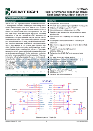 SC2545 datasheet - High Performance Wide Input Range Dual Synchronous Buck Controller
