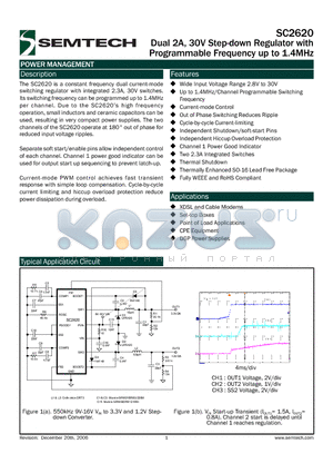 SC2620 datasheet - Dual 2A, 30V Step-down Regulator with Programmable Frequency up to 1.4MHz