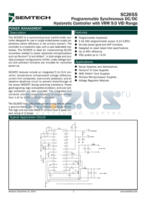 SC2655 datasheet - Programmable Synchronous DC/DC Hysteretic Controller with VRM 9.0 VID Range