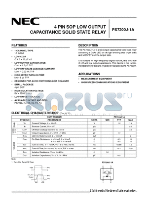 PS7200J-1A-F3 datasheet - 4 PIN SOP LOW OUTPUT CAPACITANCE SOLID STATE RELAY