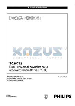 SC26C92A1A datasheet - Dual universal asynchronous receiver/transmitter DUART