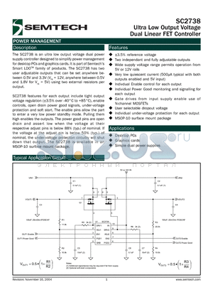 SC2738IMSTRT datasheet - Ultra Low Output Voltage Dual Linear FET Controller