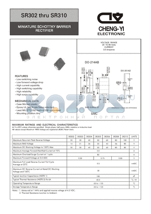 SR302 datasheet - MINIATURE SCHOTTKY BARRIER RECTIFIER