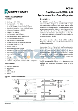 SC284 datasheet - Dual Channel 2.5MHz, 1.8A Synchronous Step-Down Regulator