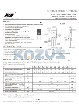 SR3020 datasheet - SCHOTTKY BARRIER RECTIFIER