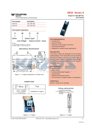 X24D12 datasheet - Output to 16A 280 Vac DC Control