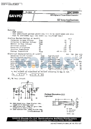 SC2999 datasheet - NPN Epitaxial Planar Silicon Transistor(HF Amp Applications)