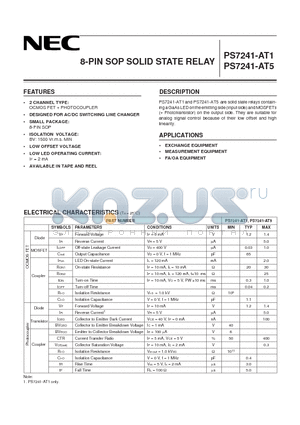 PS7241-AT1-F4 datasheet - 8-PIN SOP SOLID STATE RELAY