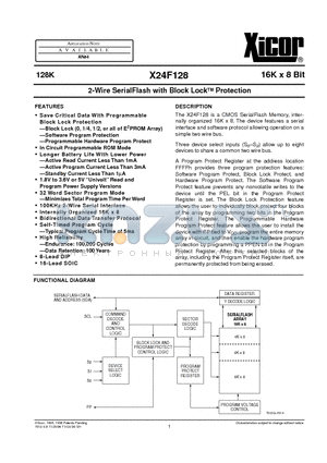 X24F128P datasheet - 2-Wire SerialFlash with Block Lock TM Protection