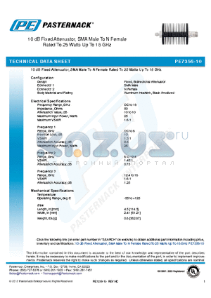 PE7356-10 datasheet - 10 dB Fixed Attenuator, SMA Male To N Female Rated To 25 Watts Up To 18 GHz