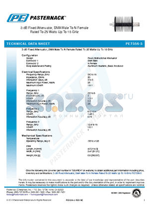 PE7356-3 datasheet - 3 dB Fixed Attenuator, SMA Male To N Female Rated To 25 Watts Up To 18 GHz