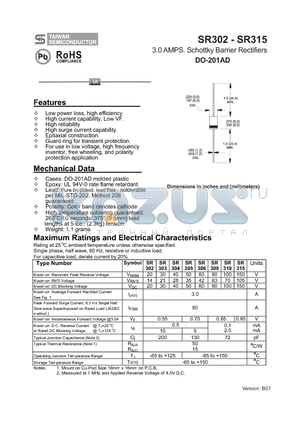 SR303 datasheet - 3.0 AMPS. Schottky Barrier Rectifiers