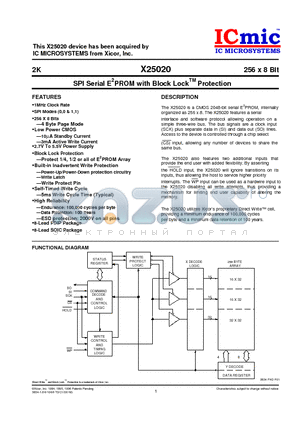 X25020FG datasheet - SPI Serial E2PROM with Block LockTM Protection