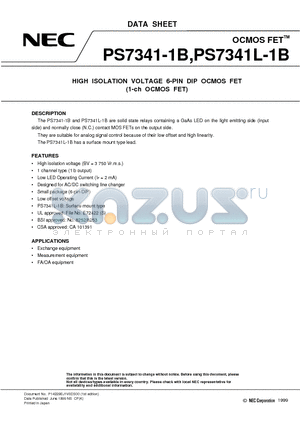 PS7341 datasheet - HIGH ISOLATION VOLTAGE 6-PIN DIP OCMOS FET 1-ch OCMOS FET