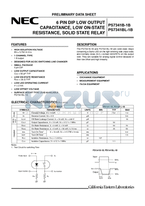 PS7341BL-1B datasheet - 6 PIN DIP LOW OUTPUT CAPACITANCE, LOW ON-STATE RESISTANCE, SOLID STATE RELAY