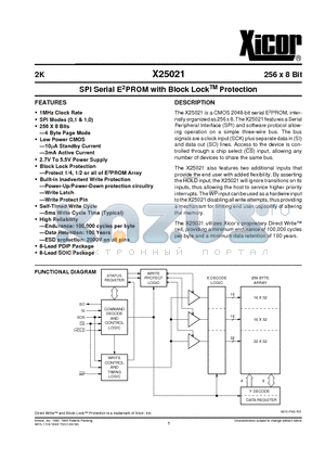 X25021P-3 datasheet - SPI Serial E2PROM with Block LockTM Protection