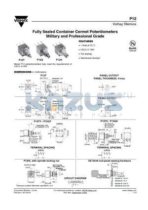 P12TABS474MAB2DE datasheet - Fully Sealed Container Cermet Potentiometers Military and Professional Grade