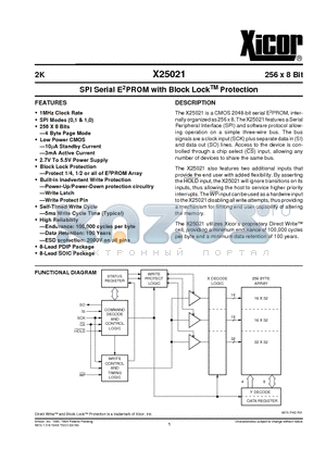 X25021PI-3 datasheet - SPI Serial E2PROM with Block LockTM Protection