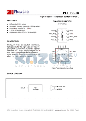 P130-08SC datasheet - High Speed Translator Buffer to PECL