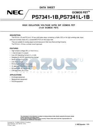 PS7341L-1B-E3 datasheet - HIGH ISOLATION VOLTAGE 6-PIN DIP OCMOS FET 1-ch OCMOS FET